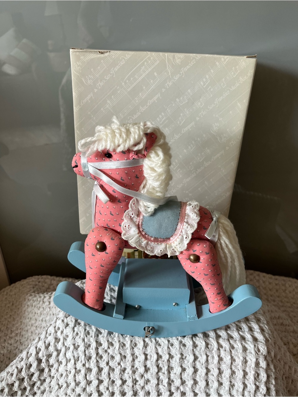 San Francisco music box Co self rocking fabric horse 390.